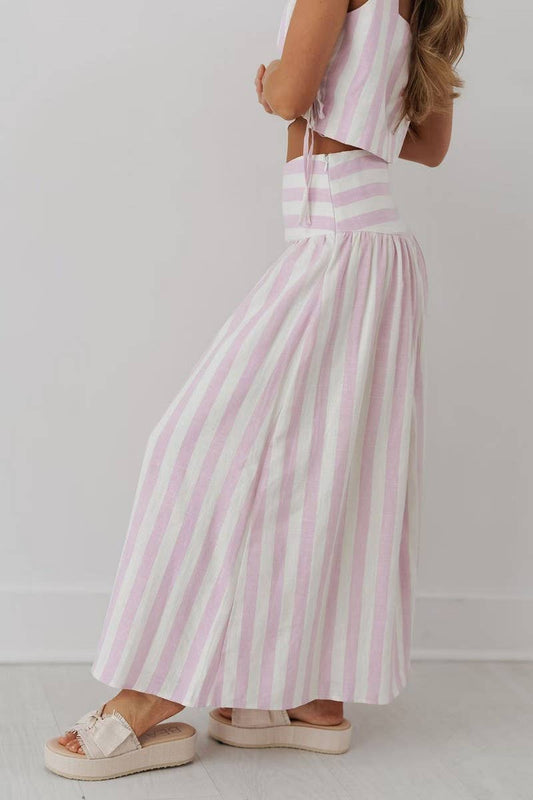 CWSTB2049_STRIPED MIDI A-LINE VACATION SKIRT SET