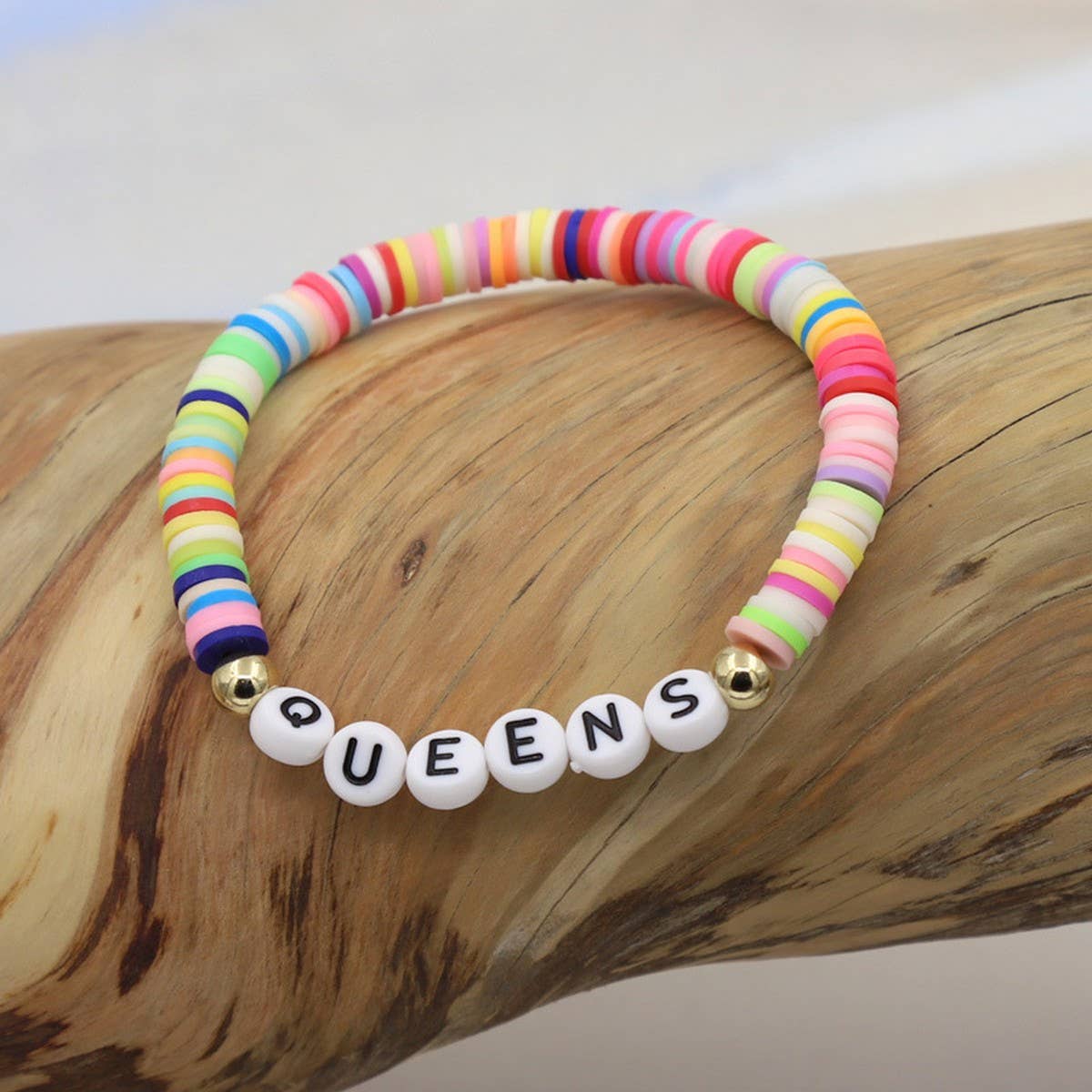 COLORFUL POLYMER CLAY LETTER BEADED BRACELET