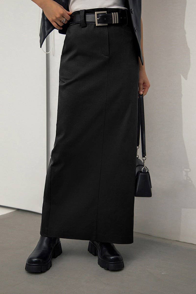 CWBLS0362_SOLID COLOR CASUAL SLIM FIT A-LINE SKIRT