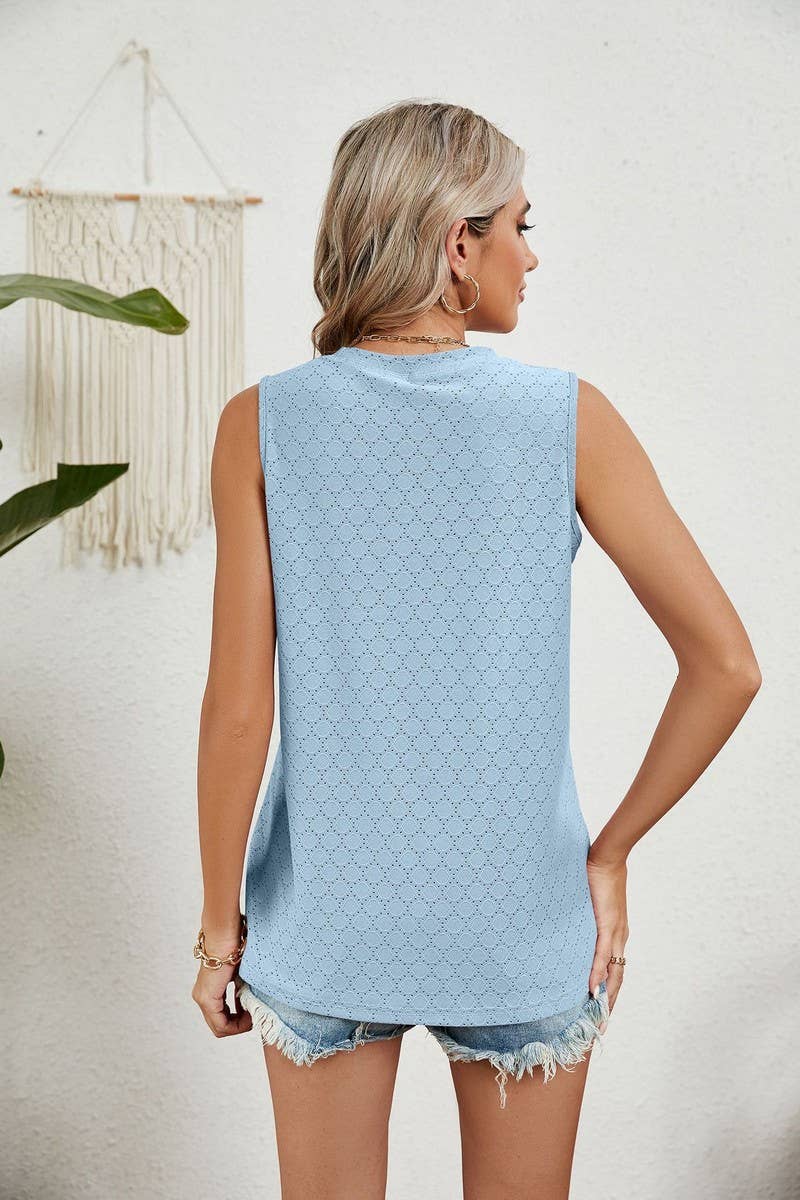CWTBLSL0350_ROUND NECK SLEEVELESS PRINTED VEST T-SHIRT