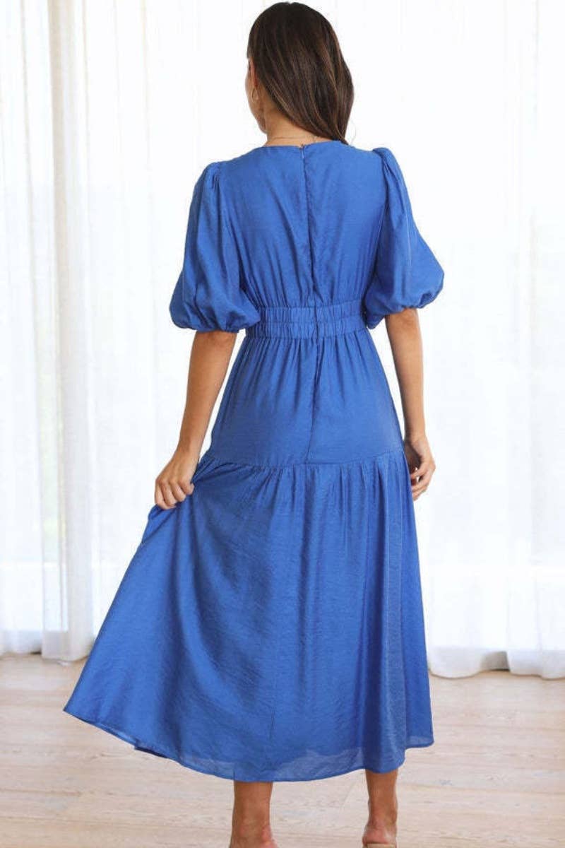 CWDMD1911_WOMEN'S SEXY DEEP V MID-SLEEVE LONG DRESS