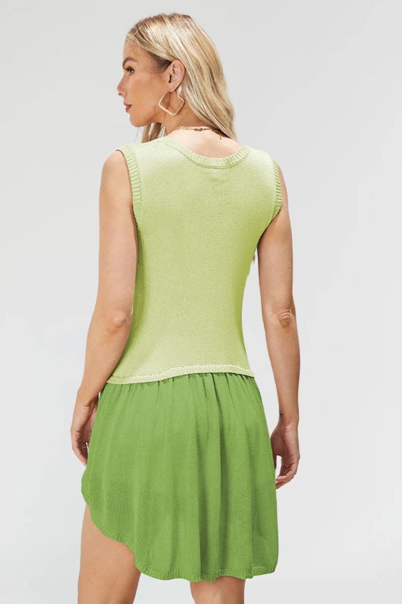 CWDHL0320_WOMEN'S KNITTED SLEEVELESS PATCHWORK DRESS