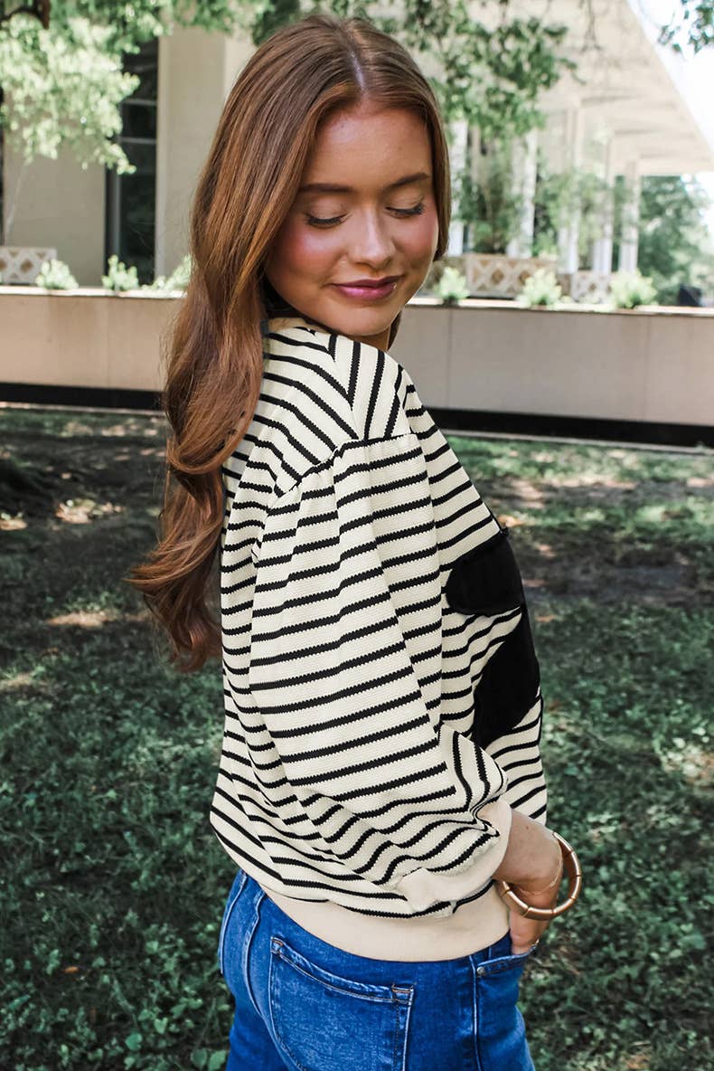 FLORAL APPLIQUE STRIPED INTERCOLORED SWEATER