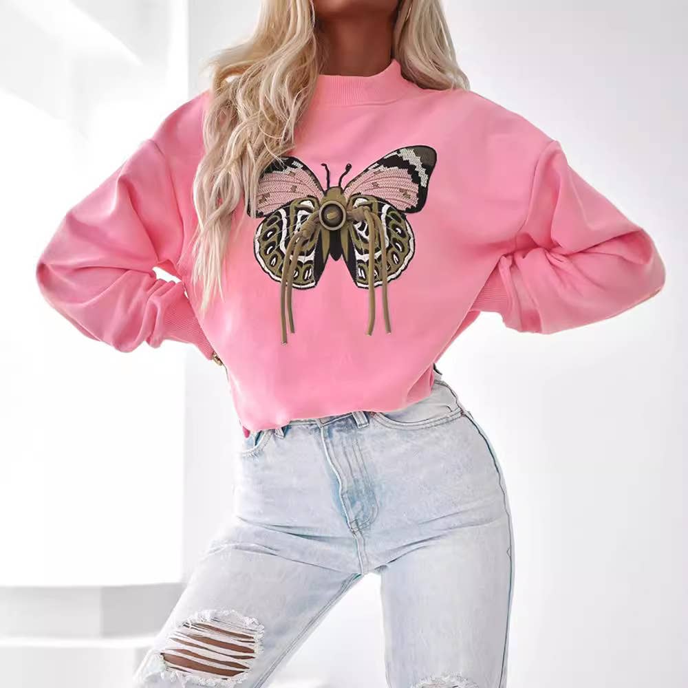 BUTTERFLY UPHOLSTERED CASUAL PULLOVER HOODIE