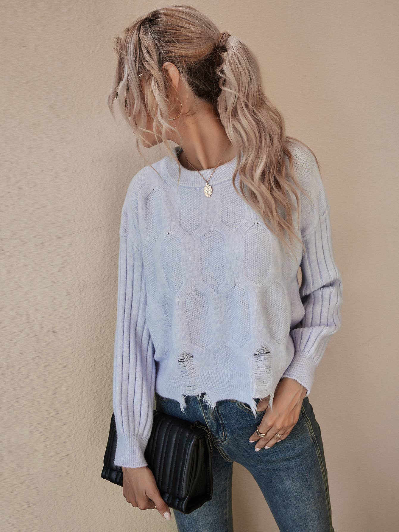 CWOSWL1155_Long Sleeve Round Neck Pullover Sweater