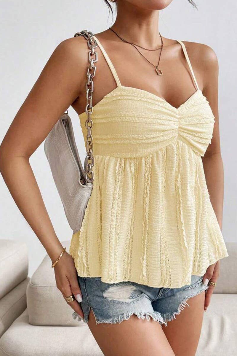 CWTTSL0452_SUMMER SEXY SMALL VEST PLEATED SOLID COLOR TOP