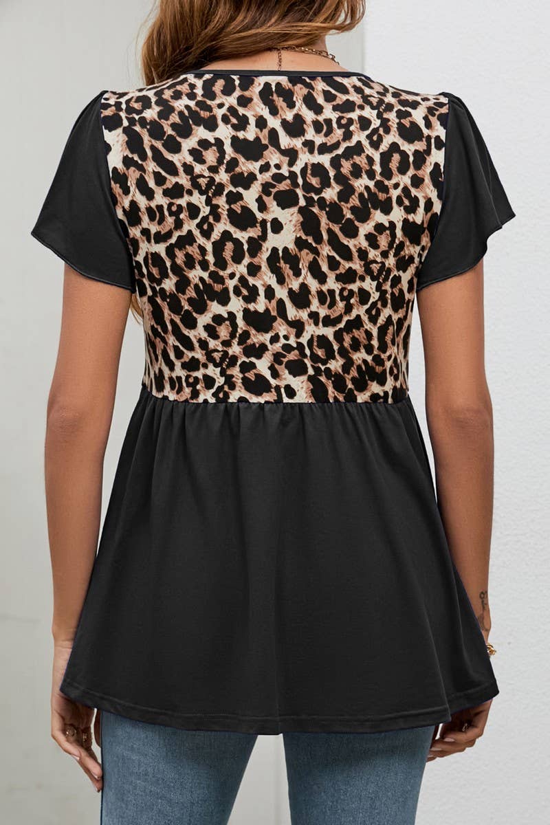 CWTBLS0344_Round neck Print Short Sleeve Blouse