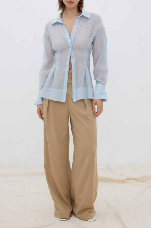 CWTSTL2882_SHEER SLIM FIT LONG SLEEVE BUTTON-UP BLOUSE