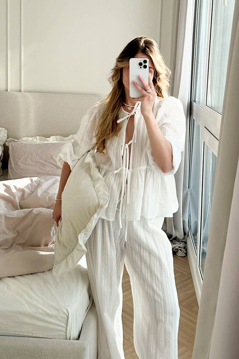 CWSPJ0280_COTTON HOLLOW LONG-SLEEVED TROUSERS PAJAMAS SET