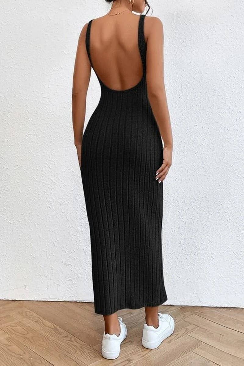 CWDMD3029_SLEEVELESS SUSPENDER LONG KNITTED DRESS