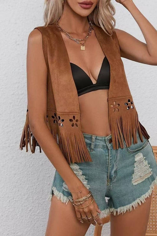 CWOCASL0050_SUMMER NEW WOMEN'S HOLLOW TASSEL VEST