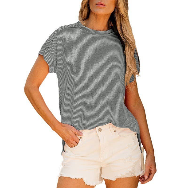 Casual solid color thread round neck pullover