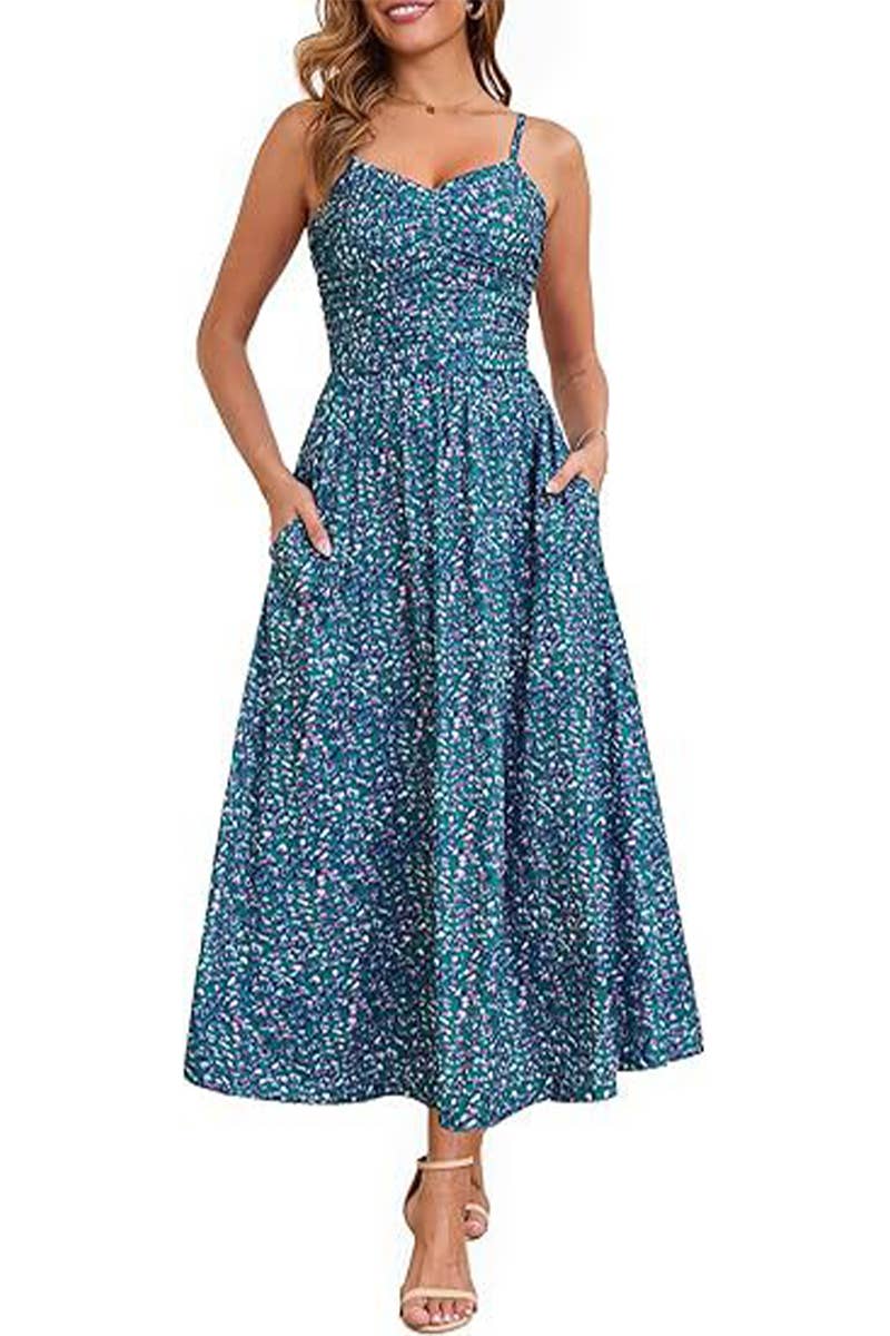 CWDHL1087_SPAGHETTI STRAP FLORAL PRINT TANK DRESS