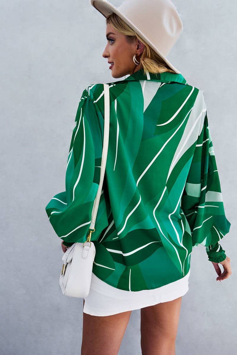 CWTBLL2770_LAPEL LONG SLEEVE PRINTED SHIRT TOP