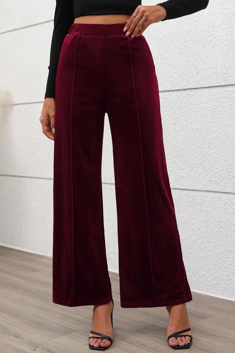 CWBLP1841_SUMMER COMMUTING HIGH WAIST VELVET WIDE LEG PANTS