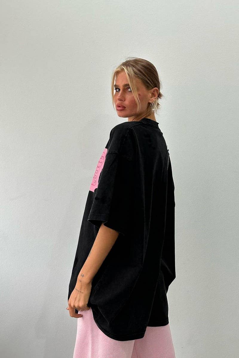 CWTTS1278_LETTER PRINT CONTRASTING COLOR CREW NECK T-SHIRT