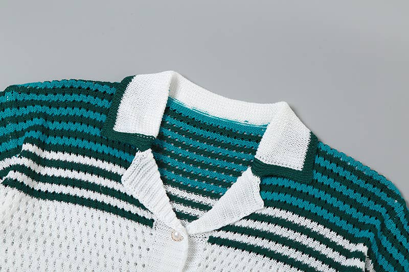 CUT-OUT LAPEL TOP HIGH-WAISTED SHORTS KNIT SUIT