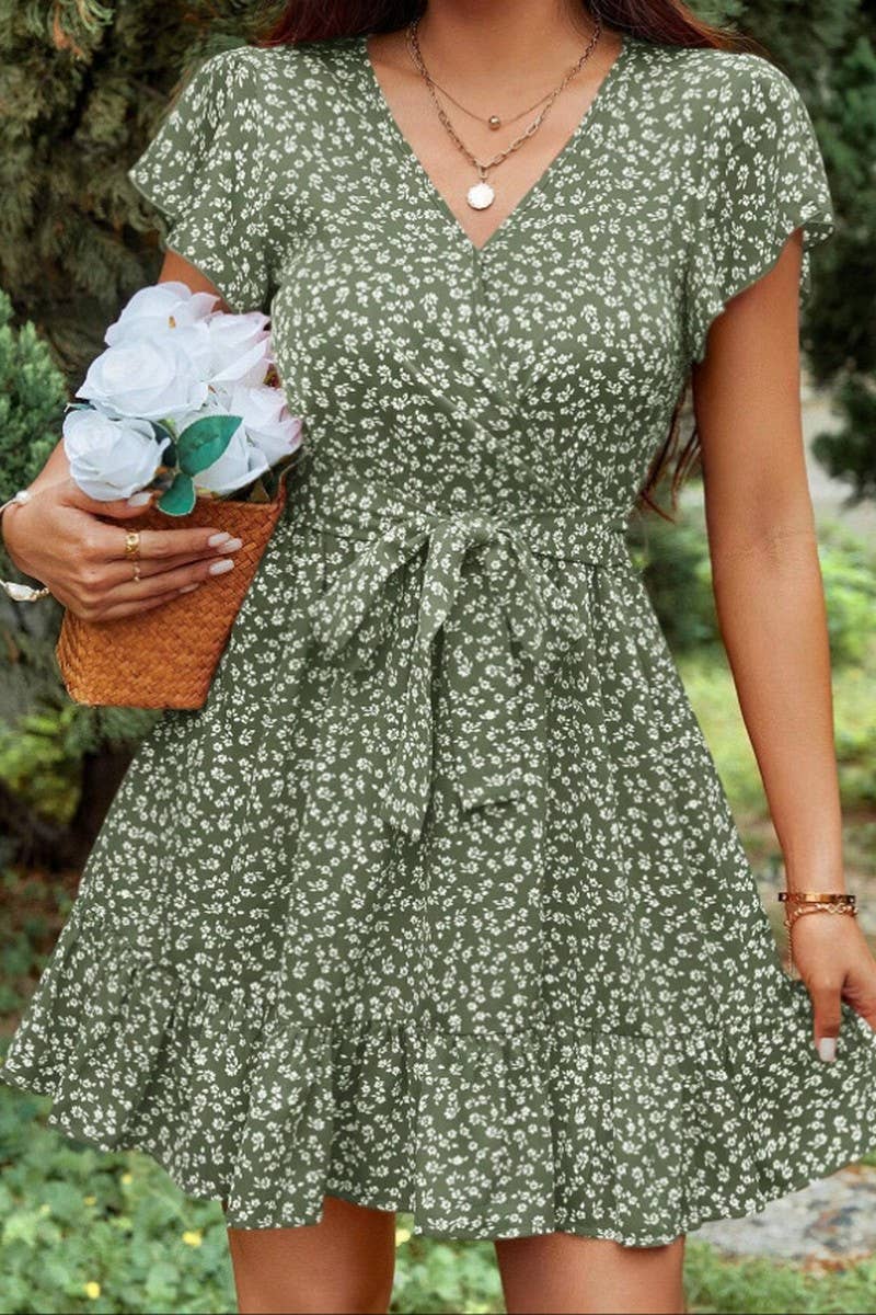 CWDSD8783_SUMMER NEW V-NECK RUFFLE SEXY FLOWING DRESS