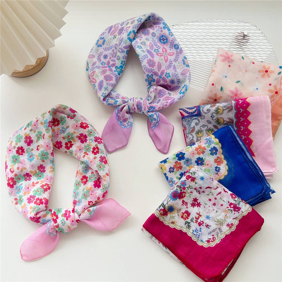 Cotton Linen Square Scarf - Breathable Neck Wrap