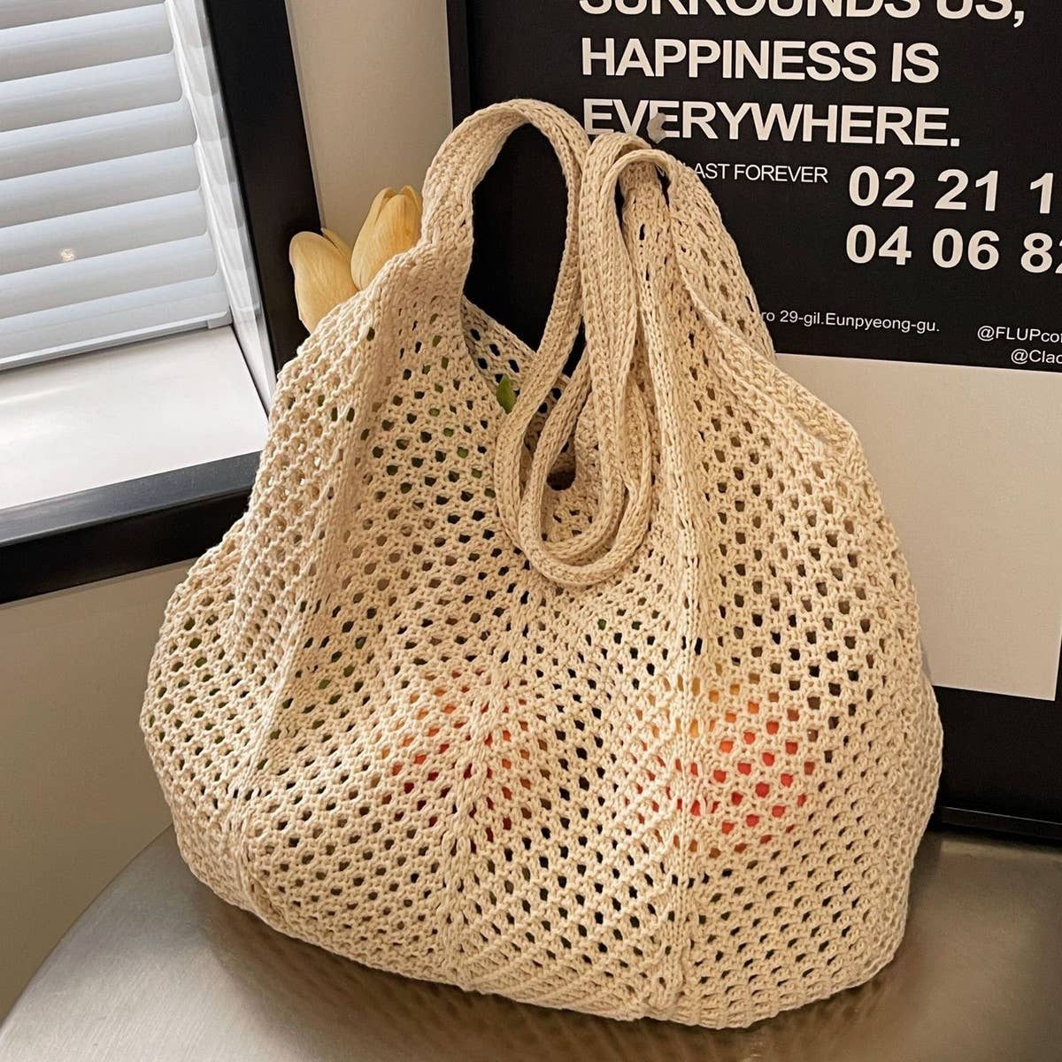 CWAB5061_NEW STRAW KNITTED HOLLOW WOVEN BAG
