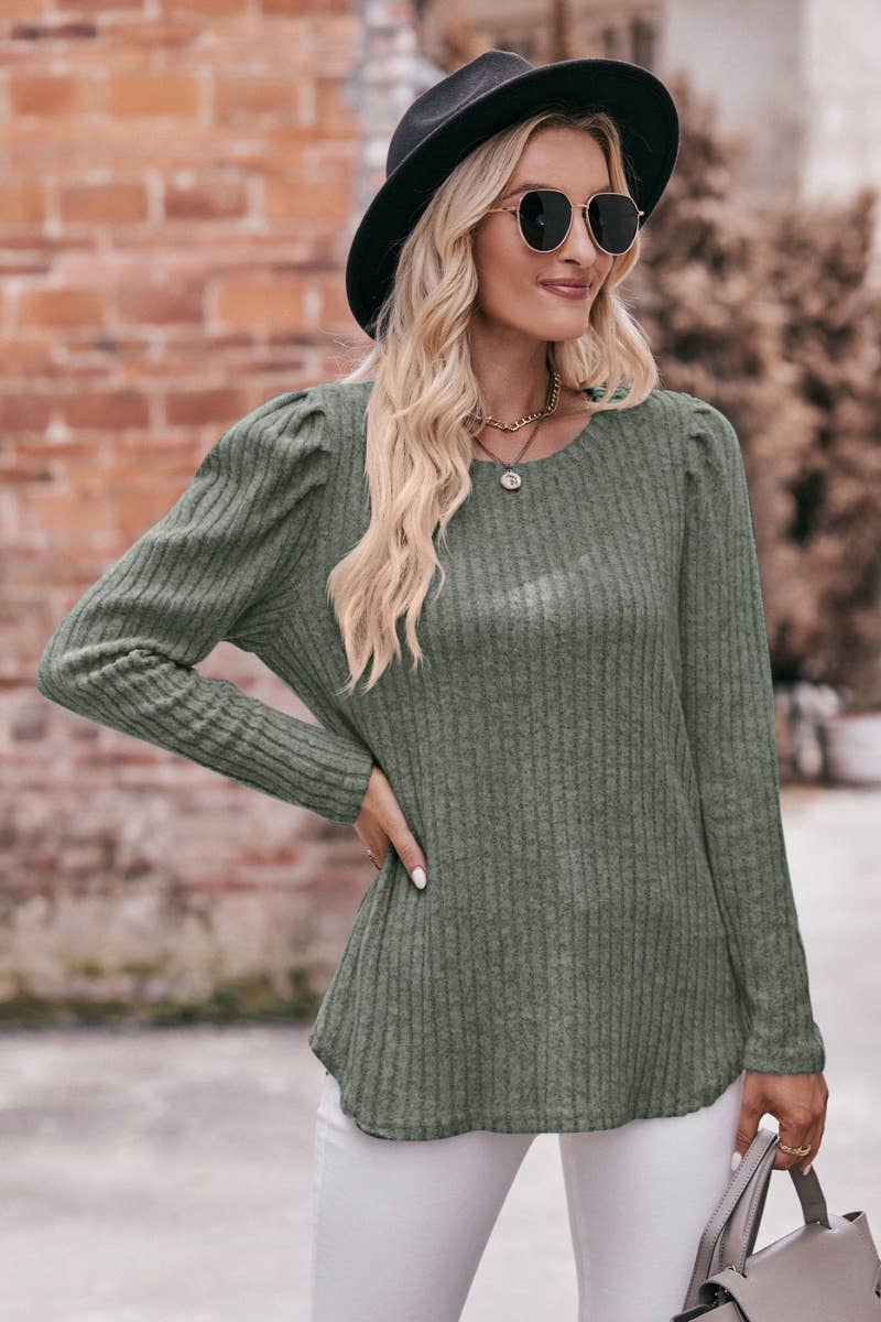 CWOSWL6465_ROUND NECK LONG SLEEVED TOP WITH TRIMMED FUR