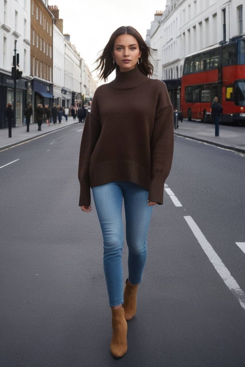 CWOSWL6629_TURTLENECK SOLID COLOR LONG-SLEEVED SWEATER