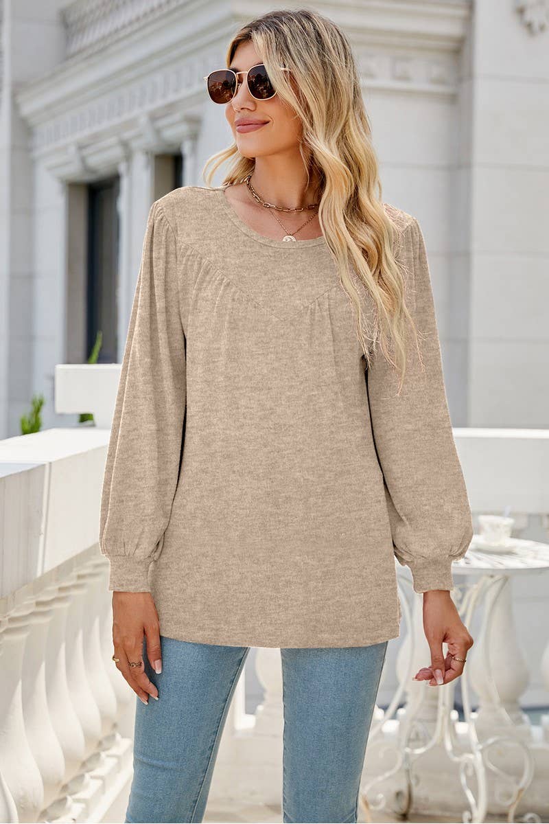 CWTBLL3690_LOOSE CREW NECK CASUAL PLEATED TOP