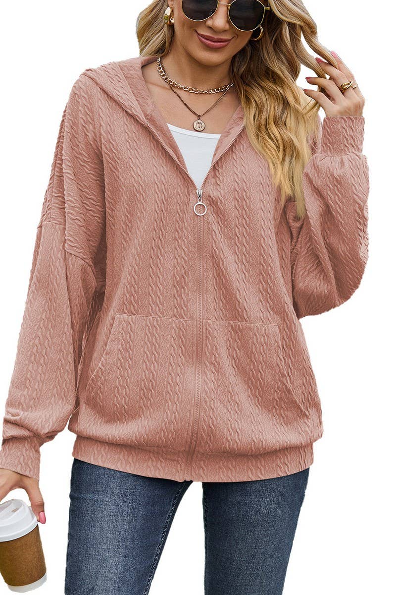 CWOCO0885_SOLID COLOR POCKET LOOSE HOODED SWEATSHIRT COAT