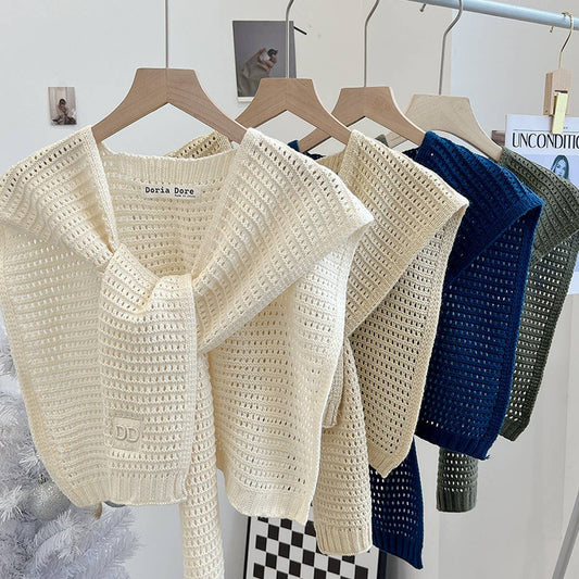 CWASC03123_IVORY KNIT SHAWL CAPE FOR WOMEN