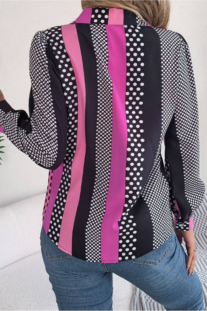 CWTSTL1204_SUMMER POLKA DOT SUIT COLLAR LONG SLEEVE SHIRT