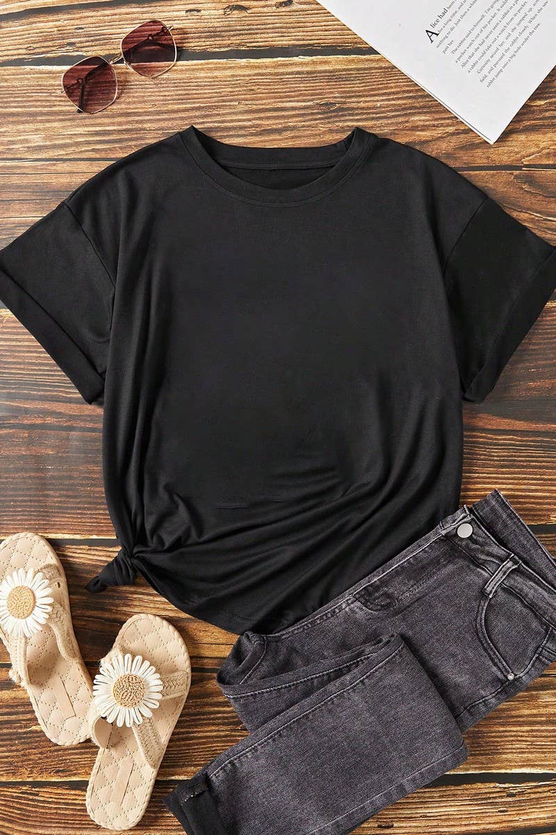 CWTTS1436_CASUAL SOLID COLOR CREW NECK LOOSE T-SHIRT