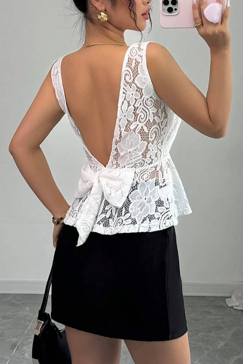 CWTBLSL0873_SEXY LACE BACKLESS SLEEVELESS CAMI TOP