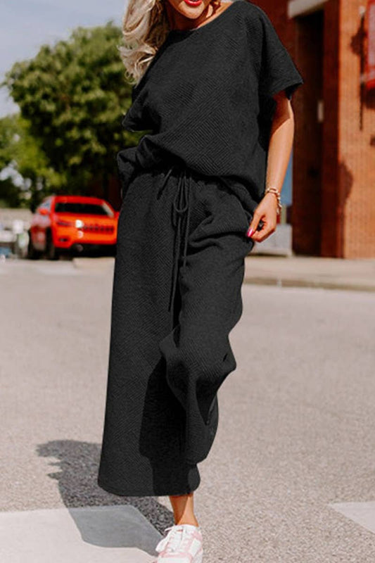 CWSS0722_CASUAL SHORT-SLEEVED STRAPPY TOP PANT SUIT