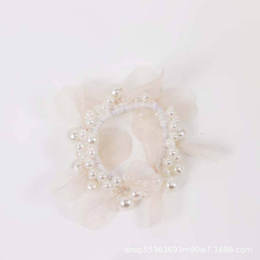 Elegant Lace Pearl Hair Tie Bun Ponytail Band