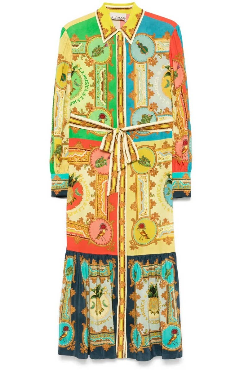 CWDMD5745_NEW PRINTED LANTERN SLEEVE SINGLE BREASTED DRESS