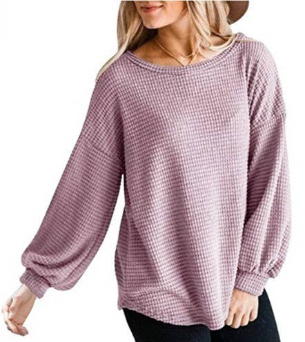 CWTTL1206_Long Sleeve Round Neck Knitted Loose Pullover Top