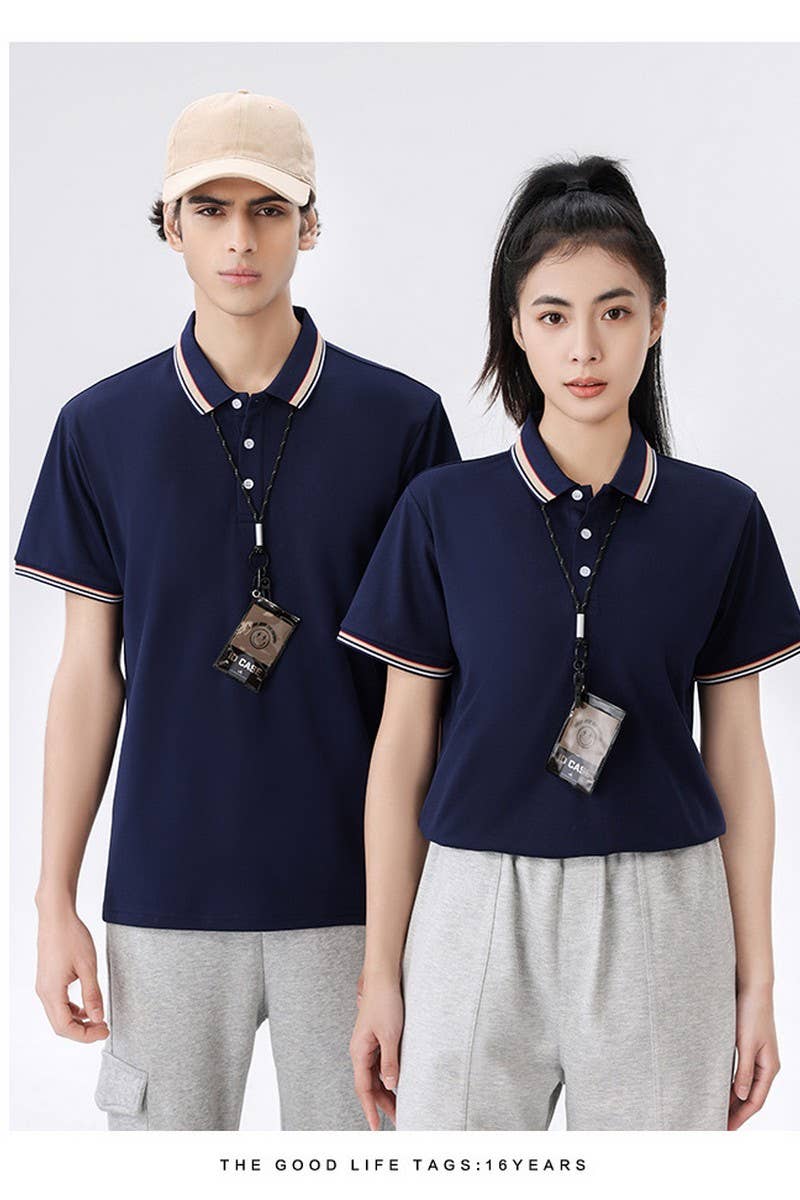 CWTBLS02419_COLORBLOCK POLO COLLAR SHORT SLEEVE CASUAL TOP