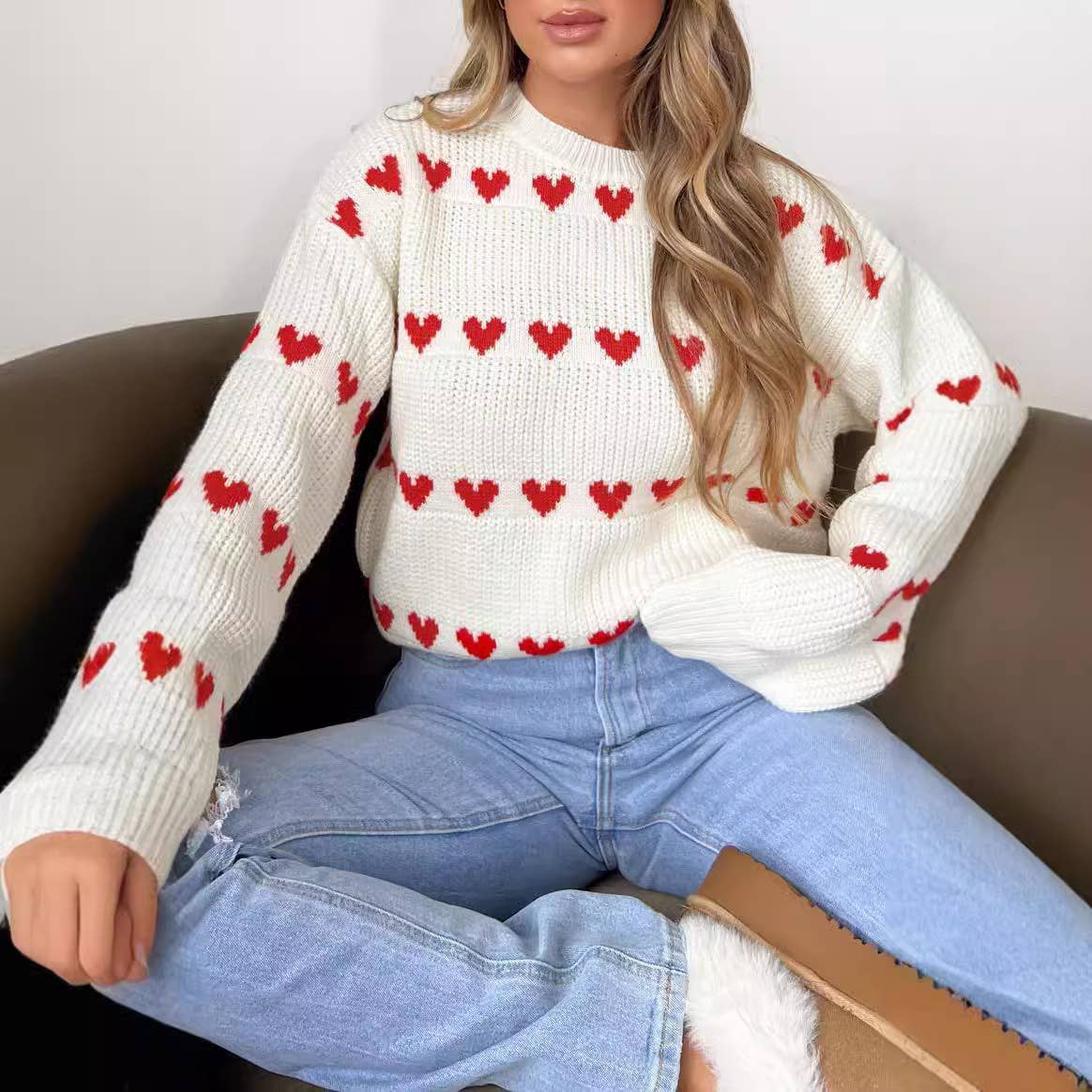 CREW-NECK LONG SLEEVE JACQUARD KNITTED SWEATER