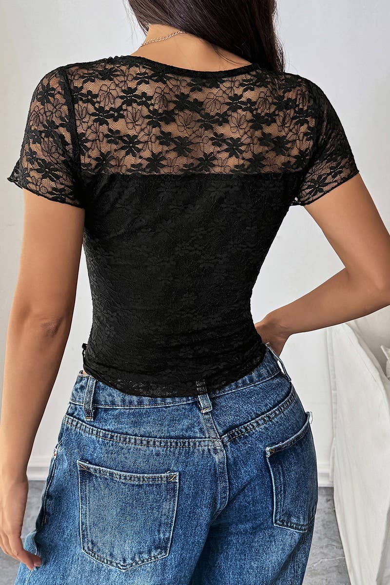 CWTBLS2001_SOLID SLIM FIT LACE PATCHWORK SEXY CASUAL TEE