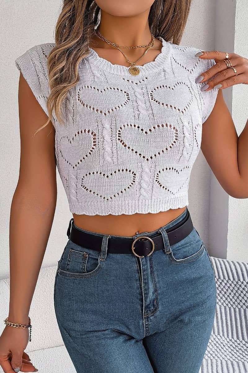 CWOV0296_SUMMER KNIT HEART HOLLOW CROP VEST TOP