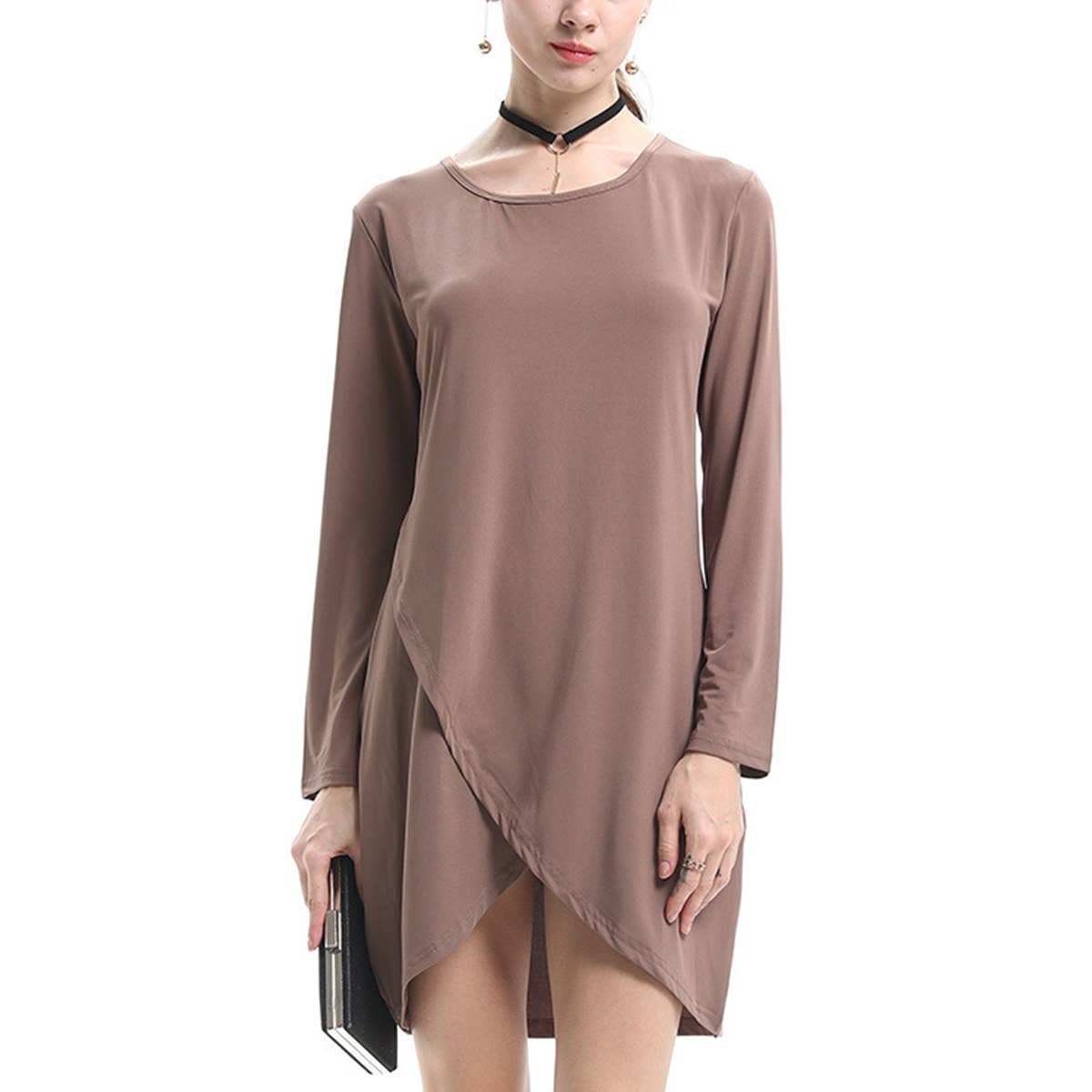 Crew-neck skirt Fashion long-sleeved dress