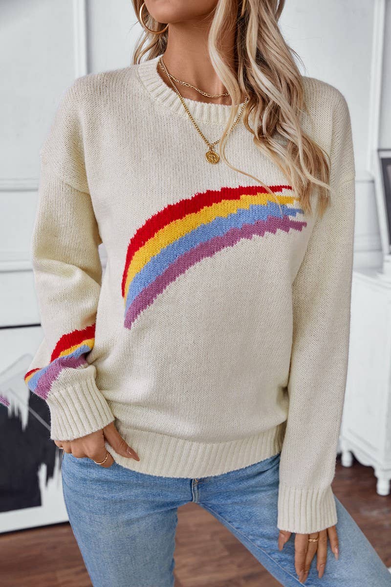 CWOSWL2933_RAINBOW STRIPED JACQUARD-KNIT SWEATER