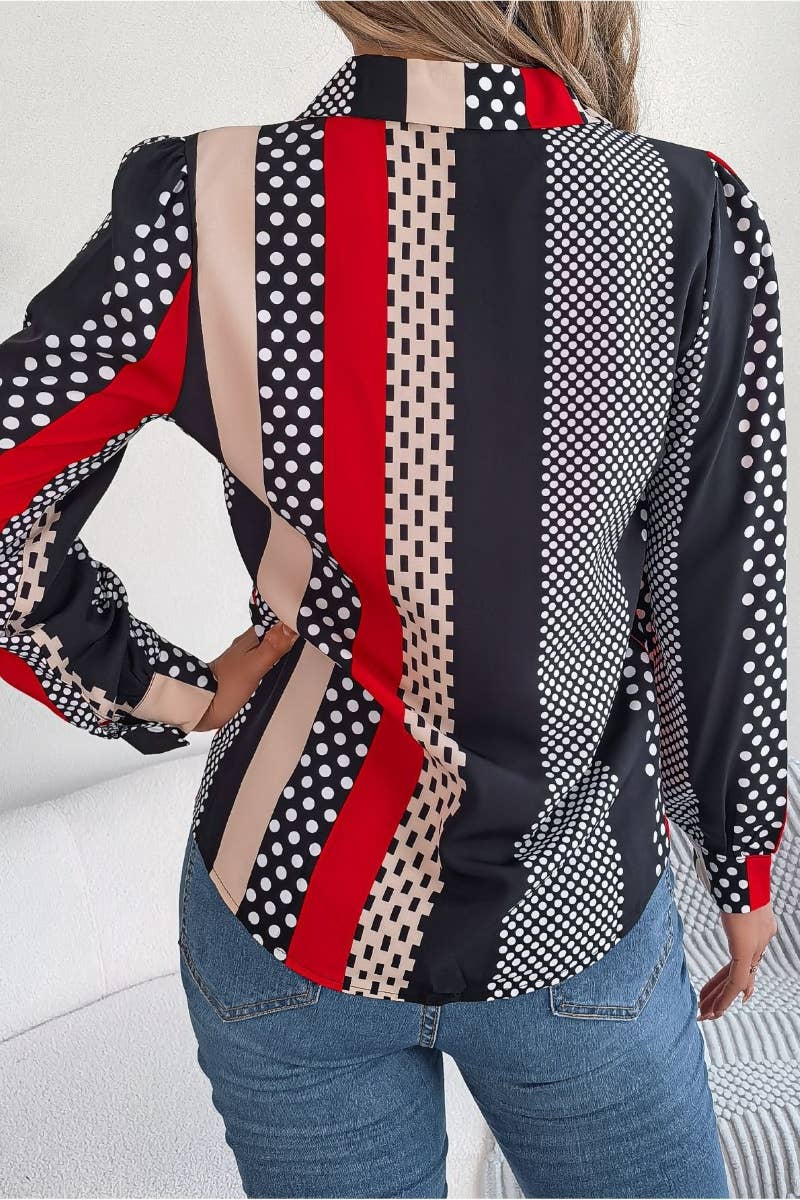 CWTSTL1204_SUMMER POLKA DOT SUIT COLLAR LONG SLEEVE SHIRT