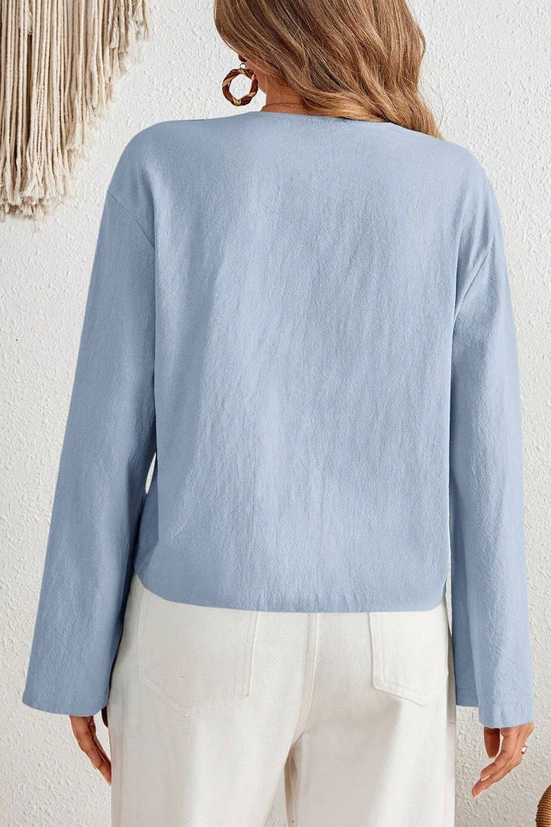 CWTBLL01153_TIE FRONT LIGHTWEIGHT FLARE SLEEVE CARDIGAN