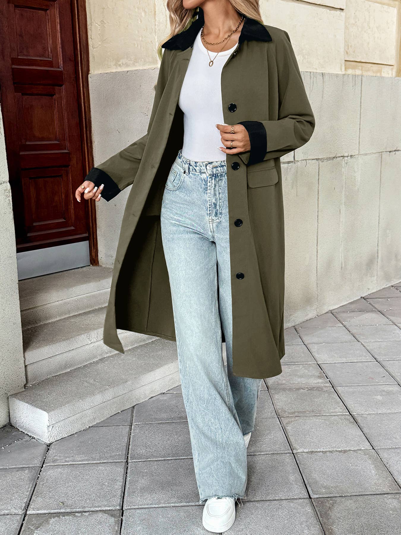 Contrast color easy temperament trench coat