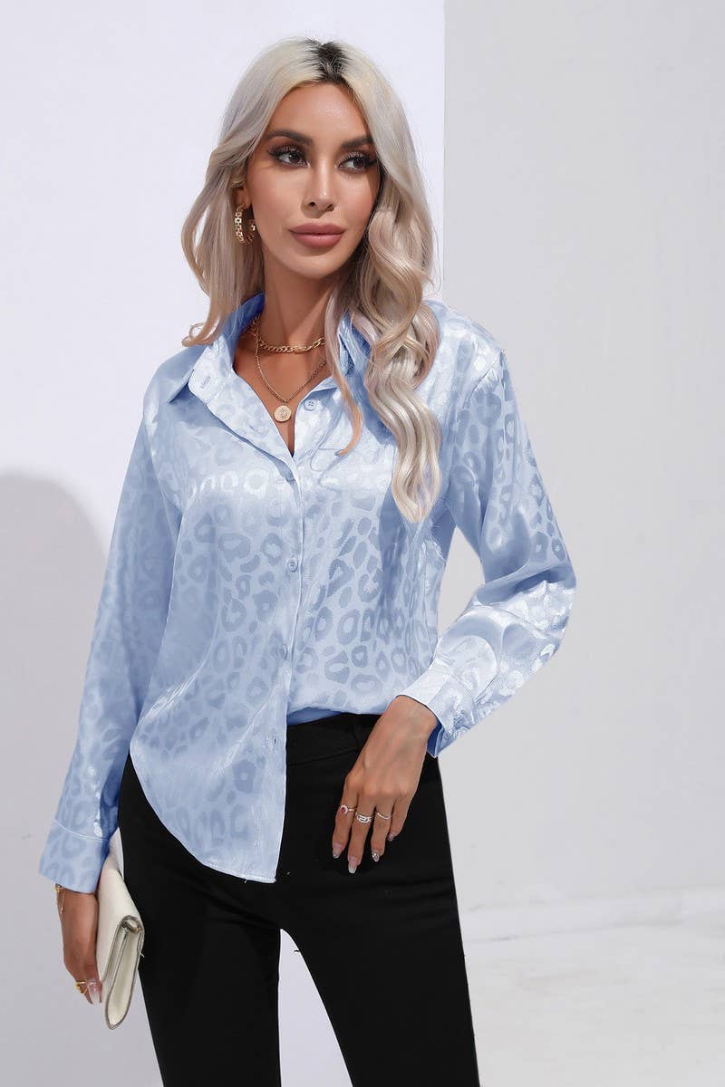 CWTBLL0694_Button Down Silky Satin Long Sleeve Top