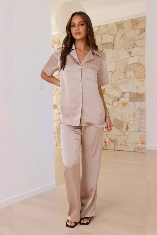 CWSPJ0432_SOLID LAPEL SHORT SLEEVE PAJAMA SET WITH PANTS