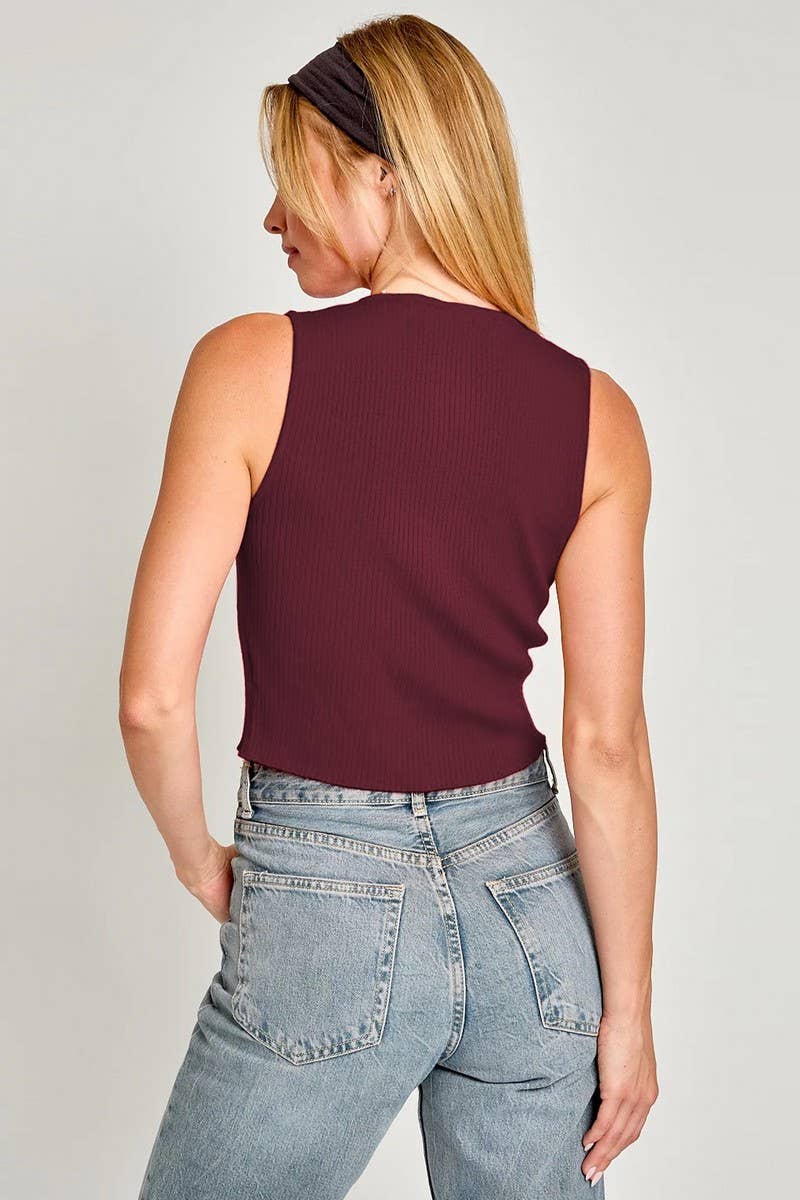 CWTBLSL0675_BOW-DECORATED HOLLOW CREW NECK SLIM FIT VEST TOP