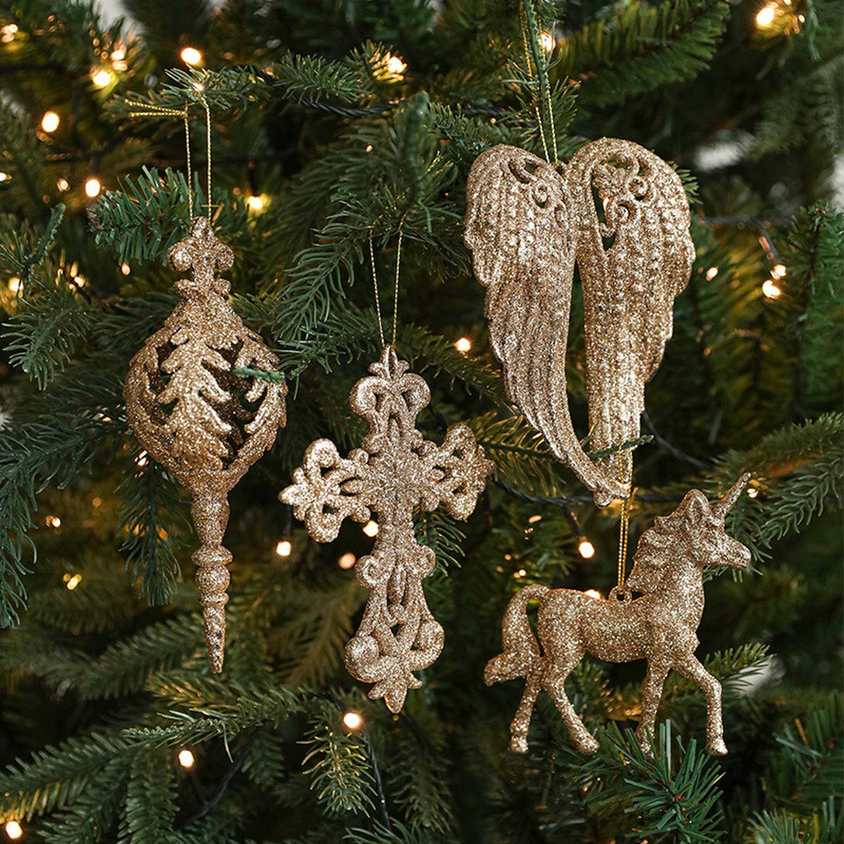 Champagne Glitter Plastic Christmas Ornament_CWMM9756