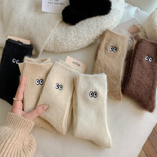 MID-TUBE SMALL EYE THICK WARM STACKED SOCKS